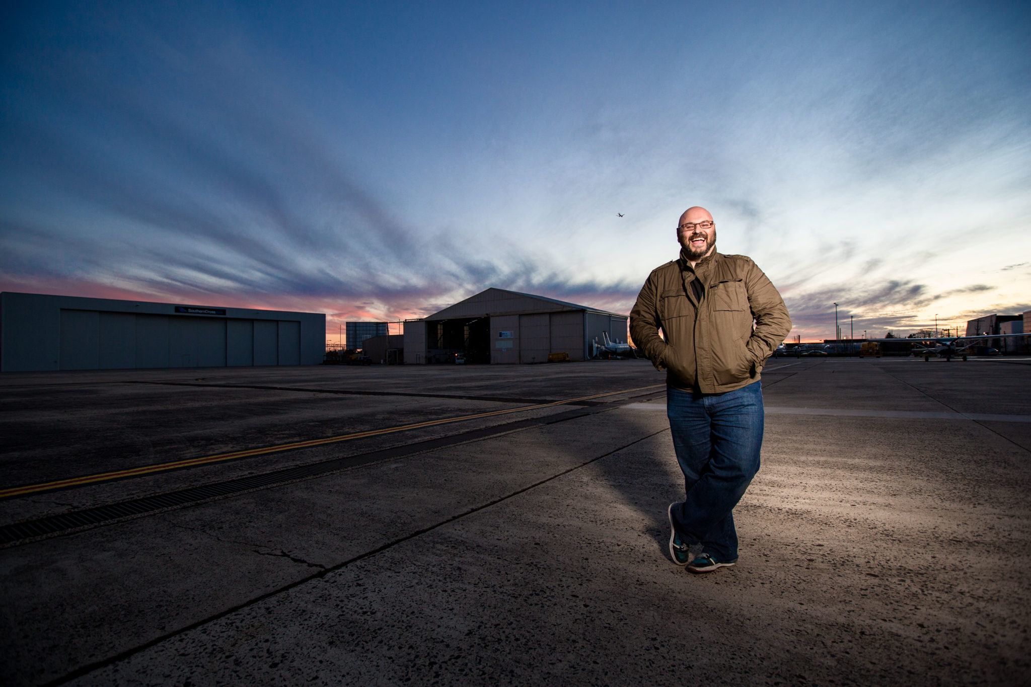 Steve standing on the tarmac at Essendon Airport Melbourne commercial photographer